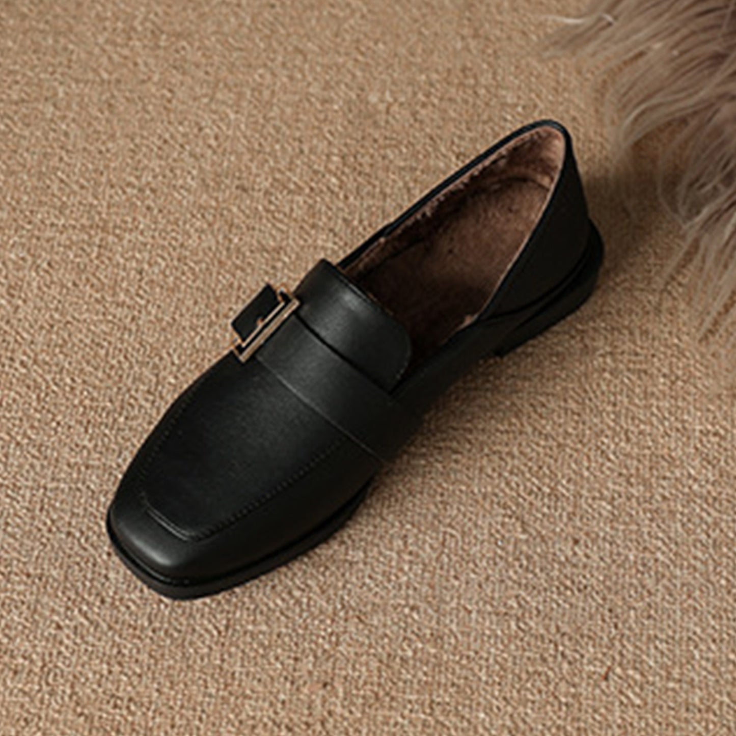 Square-Toe Loafers for Women with Statement Metallic Buckle