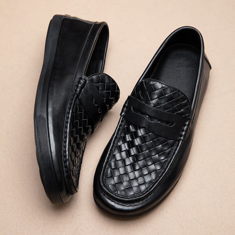 Calf Leather Loafers Classic Slip-Ons Loafer Woven Desgin