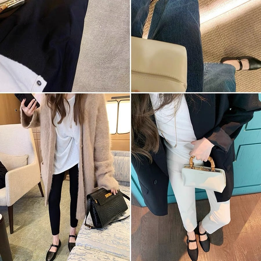 Classic Women's Mary Jane Flats with Polished Metal Buckle and Rounded Toe