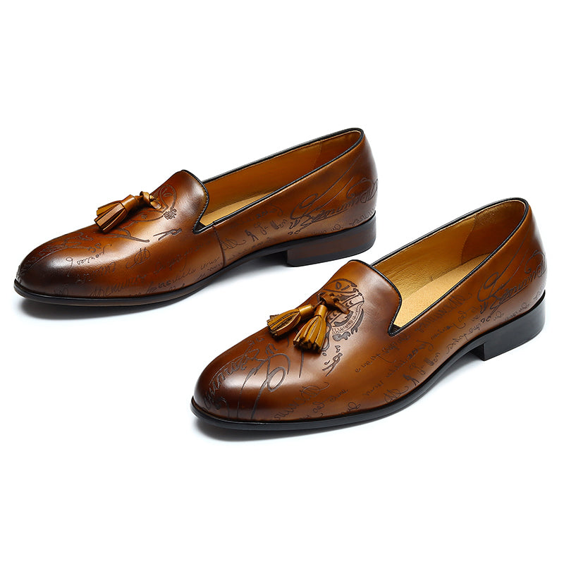 Men's Tassel Loafers - Embossed Design
