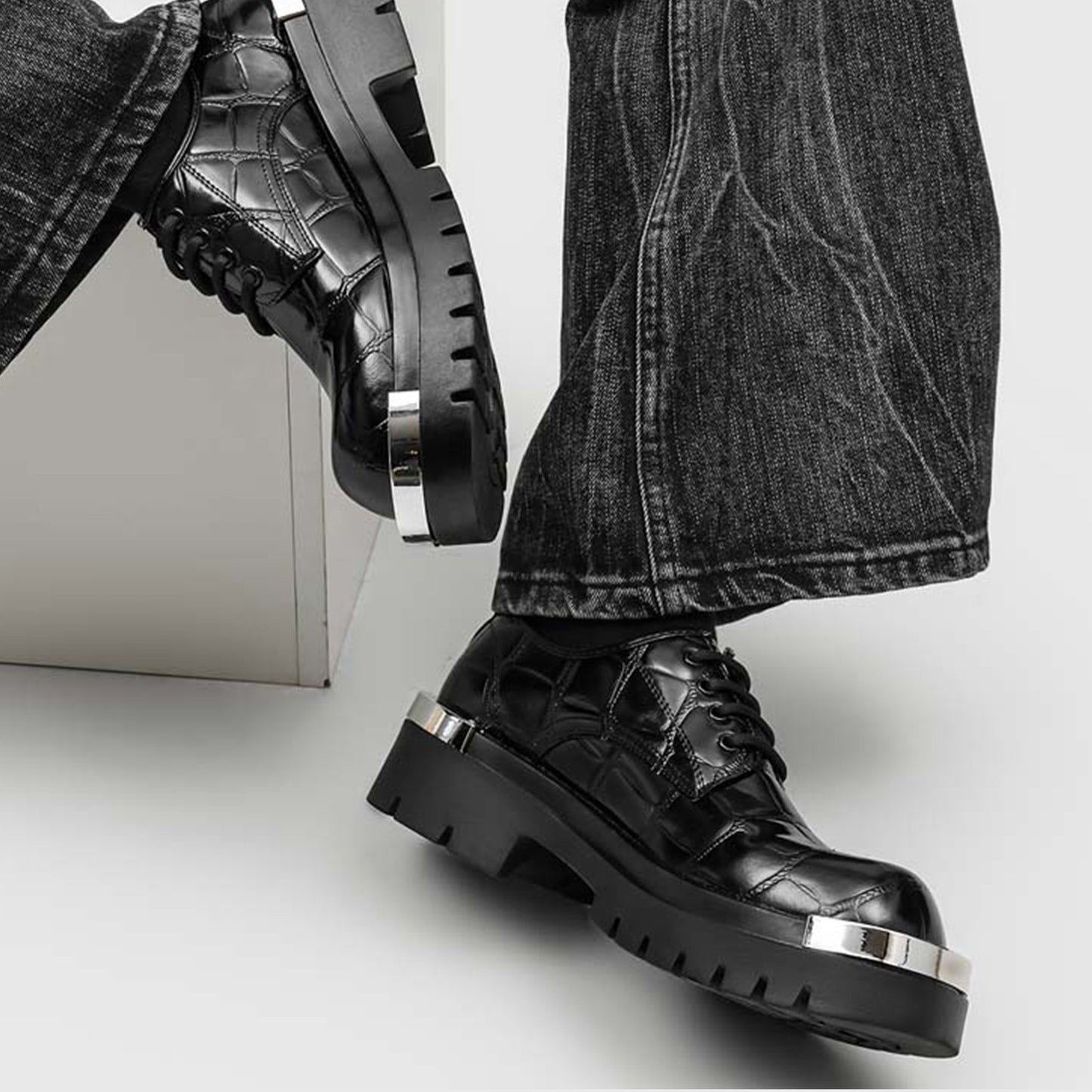 Men's Derby Shoes - Textured Uppers Metal Accents & Rugged Soles