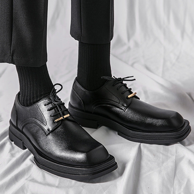 Contemporary Square-Toe Men's Derbys Shoes: Refined Metal Detailing & Modern Silhouette