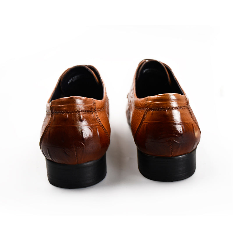 Men's Derby Crocodile-Textured Leather Shoes