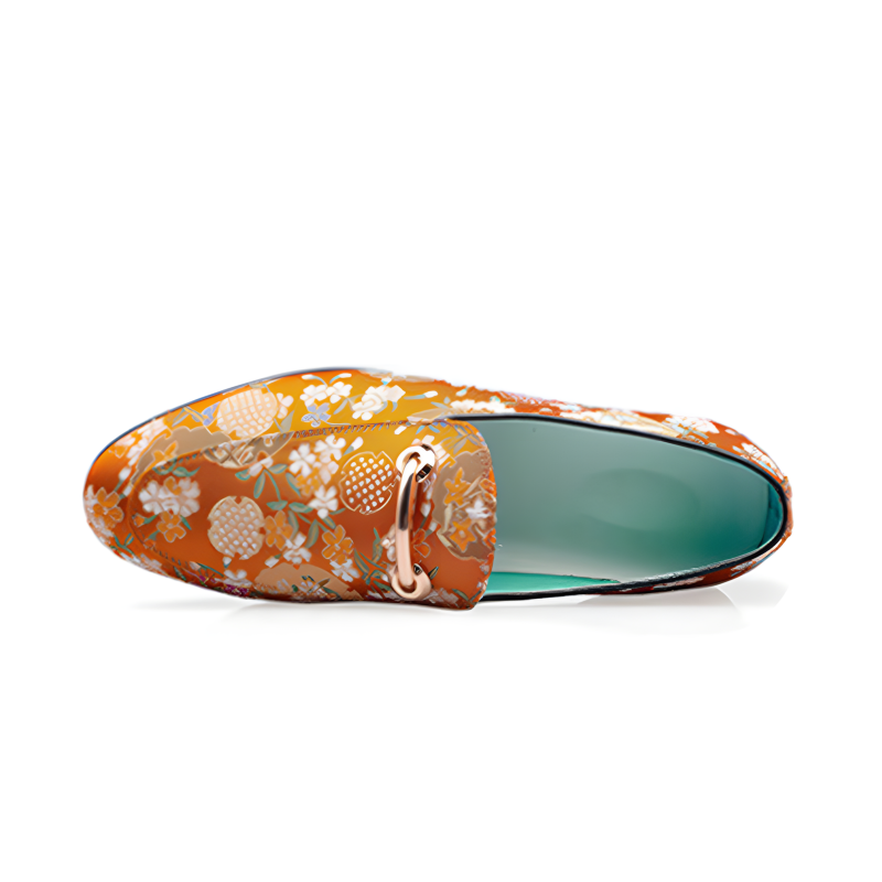 Men's Floral Pattern Loafers Orange & Green Slip-On Dress Shoes