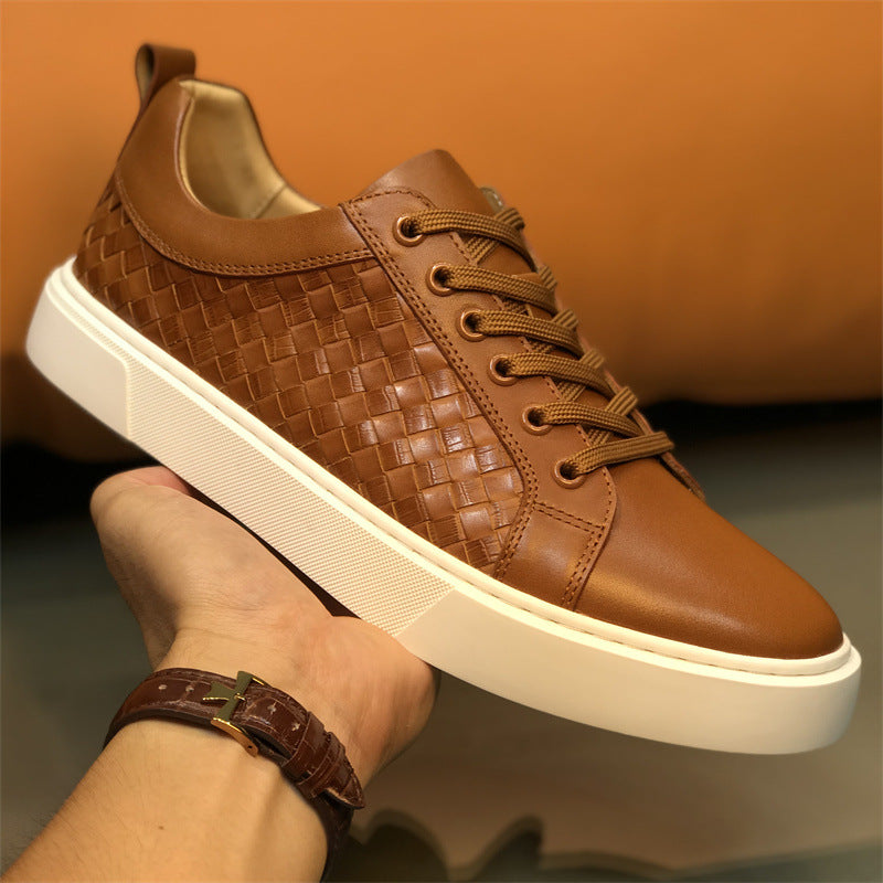 Men's Woven Panel Sneakers: Contrast Sole & Modern Textured Design