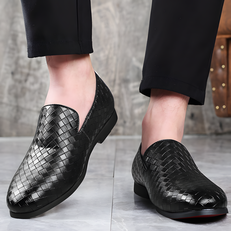 Men’s Loafers Woven Leather Slip-On Shoes