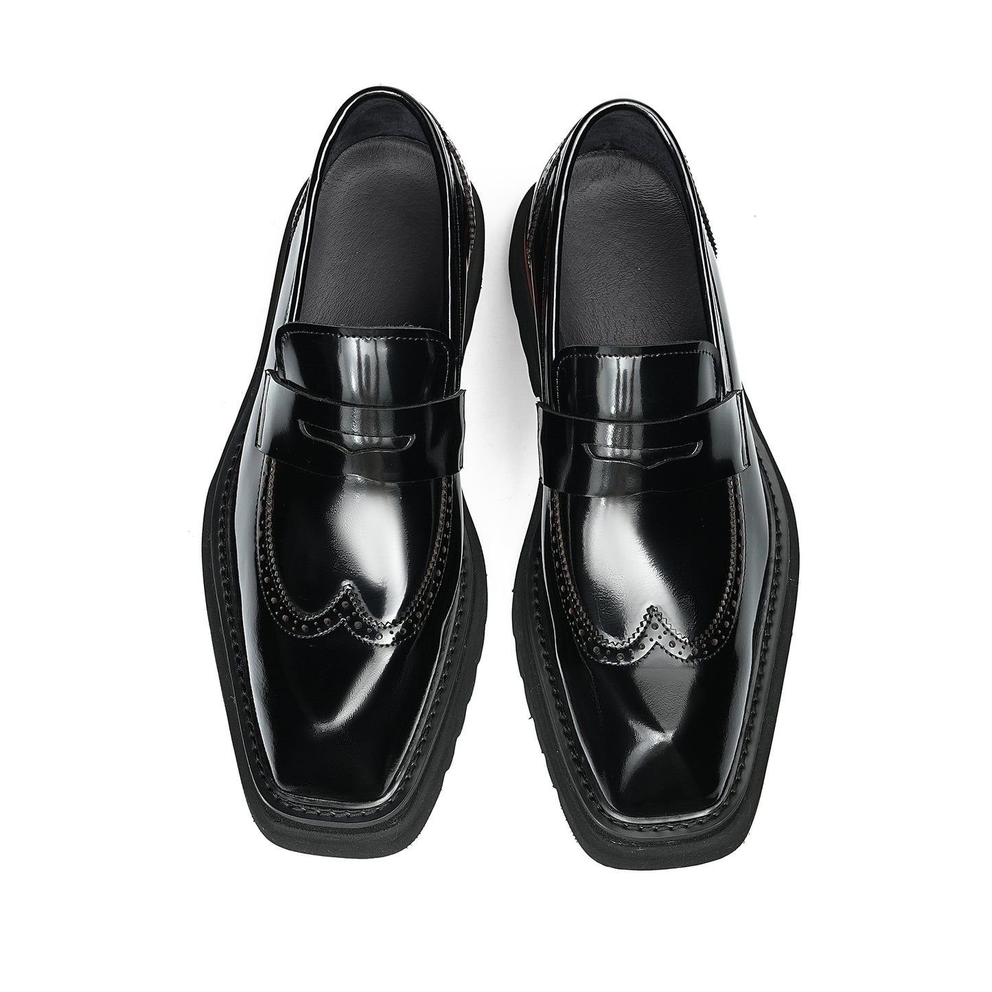 Sculptural Square-Toe Men's Loafers: Curated Brogue Accents & Substantial Sole