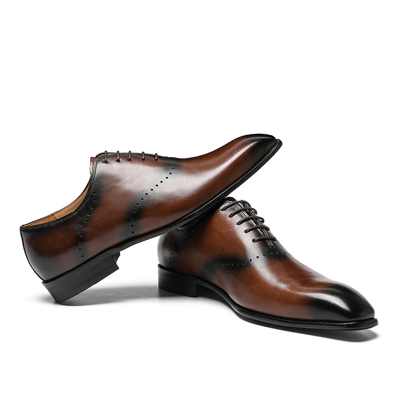 Men's Classic Oxford Shoes - Polished Leather & Precision Perforations
