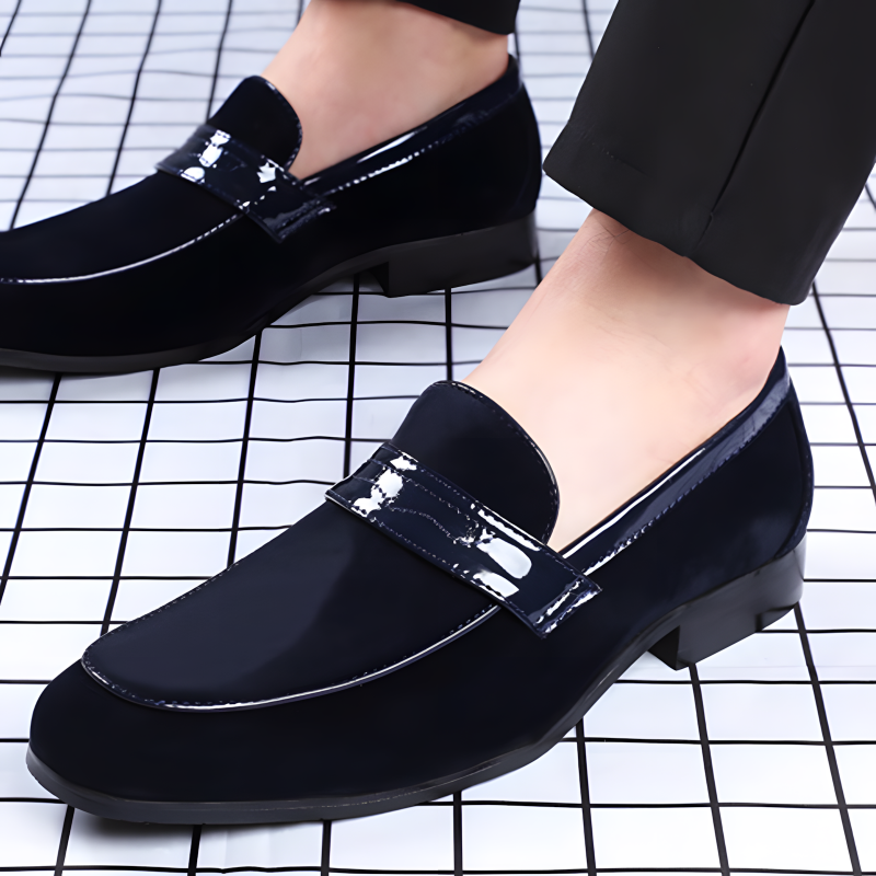 Men's Loafers Black Suede with Metal Accent Formal Slip-On Shoes