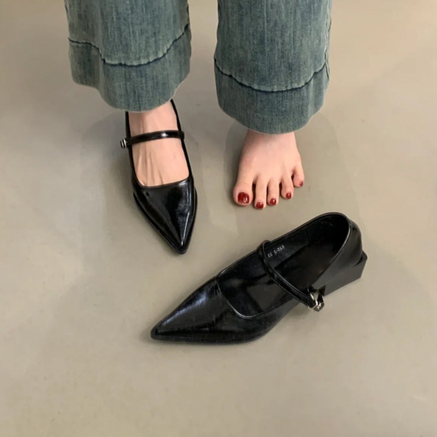 Women's Pointed-Toe Mary Jane Pumps with Ankle Strap Detail