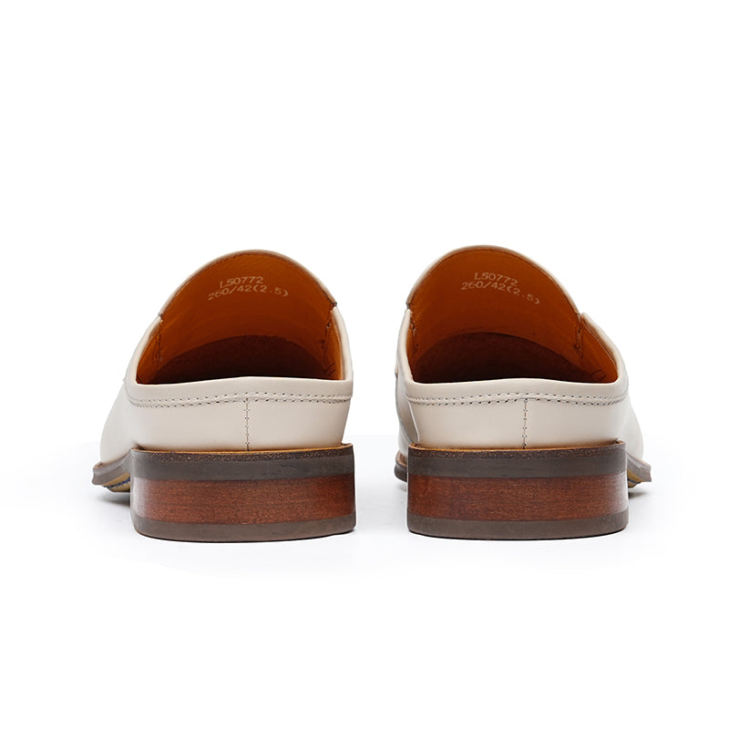Men’s Cream Leather Backless Loafers