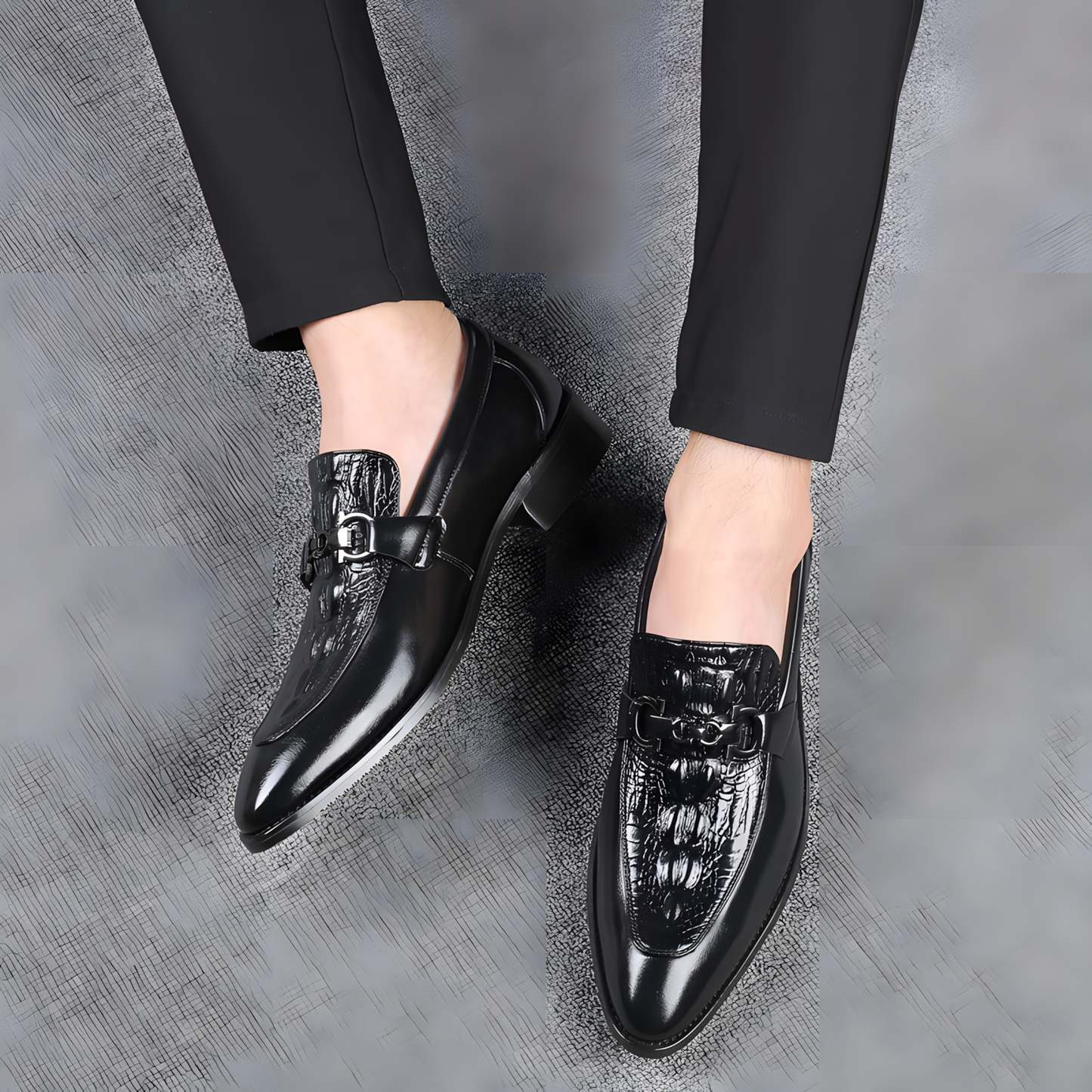 Men's Loafers with Luxury Croc-Pattern Horsebit Dress Shoes