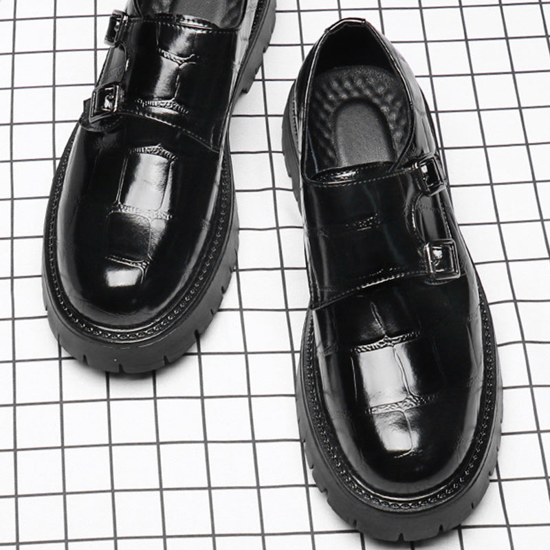 Men's Monk Straps: Embossed Texture & Signature Buckle Accent