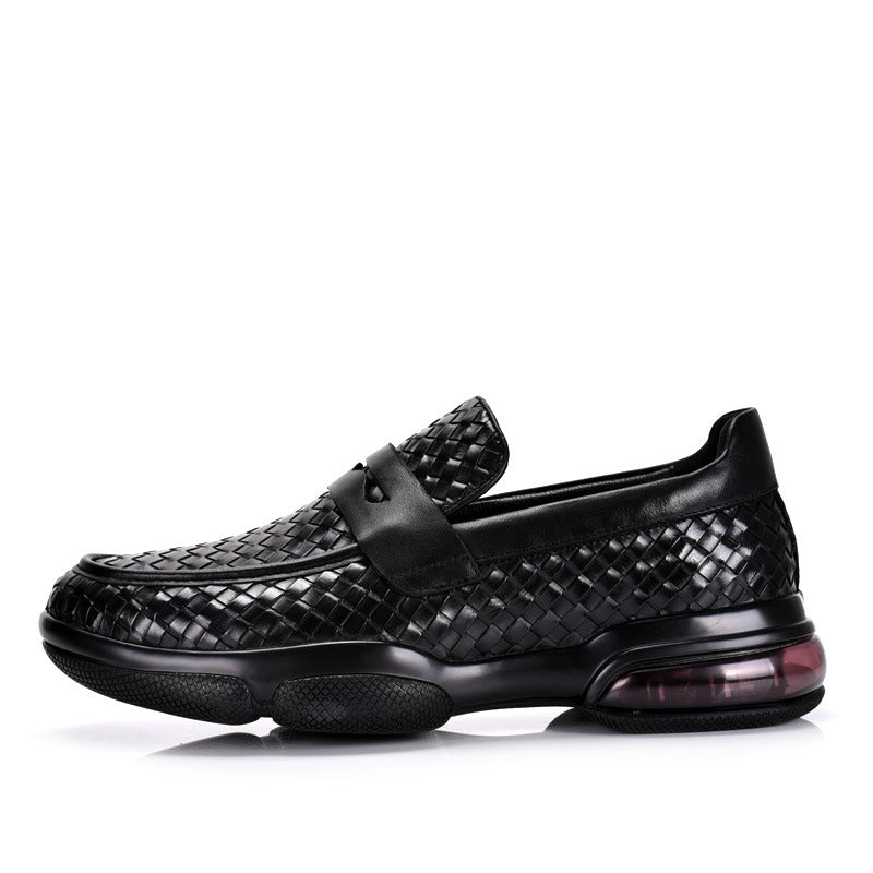Men's Woven & Smooth Leather Loafers Classic Penny Slip-Ons