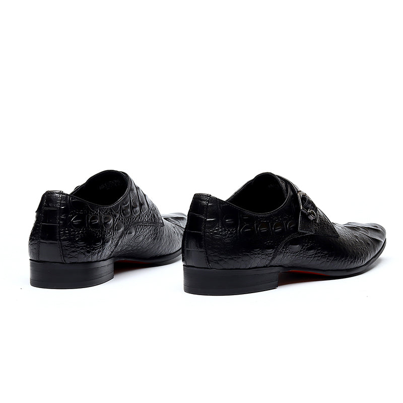 Men’s Crocodile-Embossed Leather Monk Strap Shoes