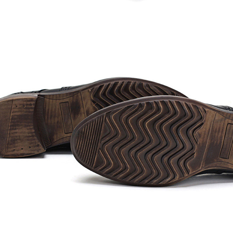 Men's Artistic Brogue Derby Shoes: Elaborate Carvings & Sophisticated Stitching