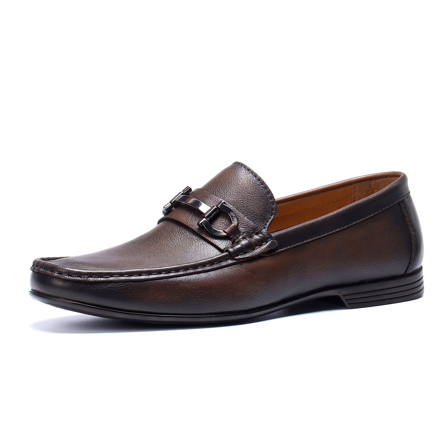 Men's Loafers - Structured Metal Accent & Polished Leather