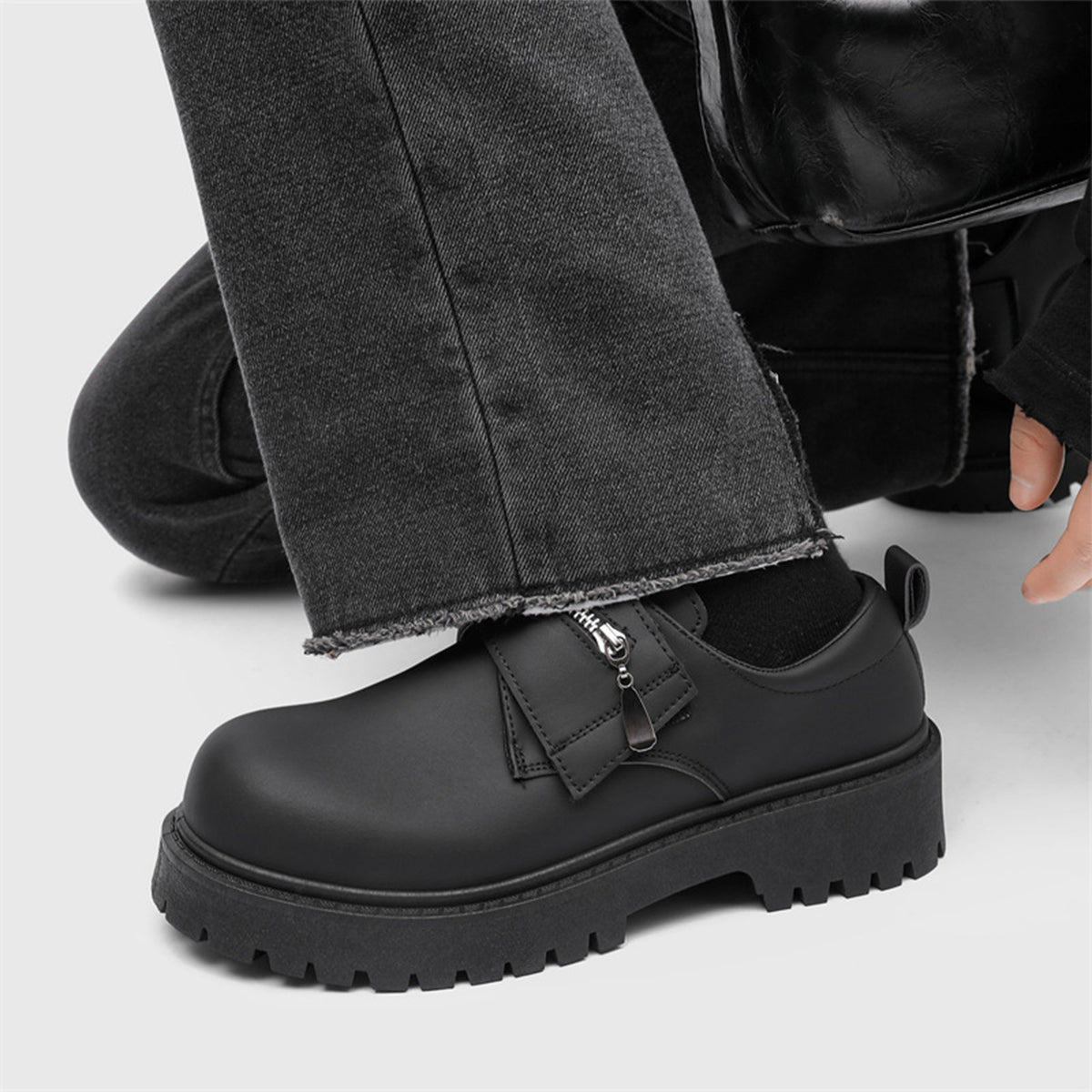 Men's Zip Strap Slip-On Shoes | with Chunky Sole & Round Toe