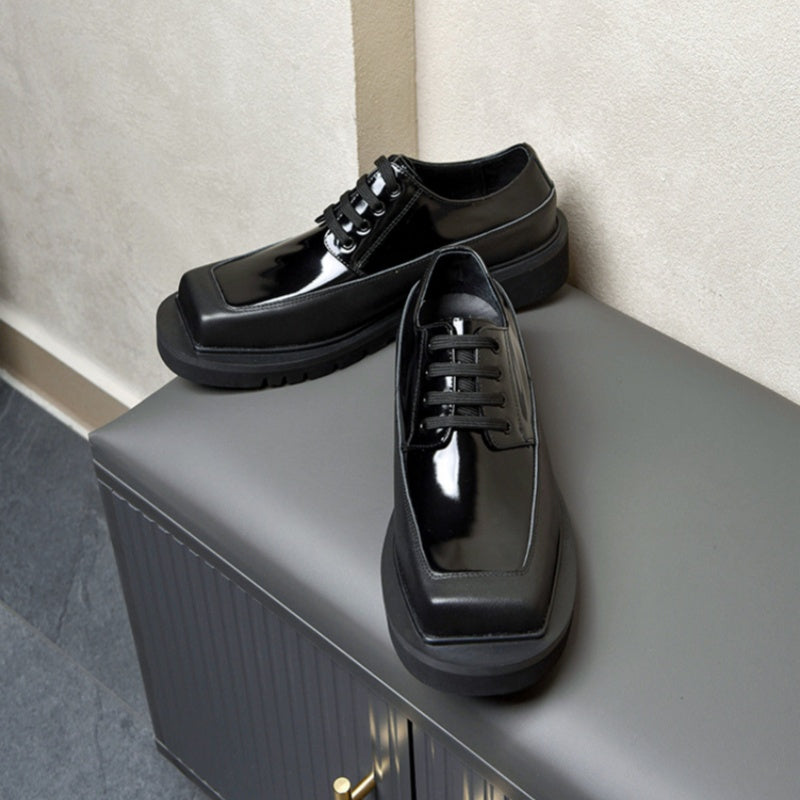 Calf Leather Derby Shoes for Men Square Toe Patchwork Design