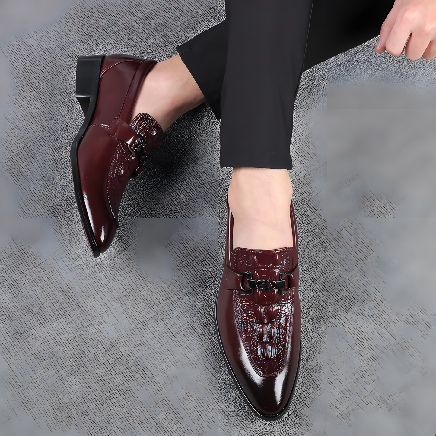 Men's Loafers with Luxury Croc-Pattern Horsebit Dress Shoes