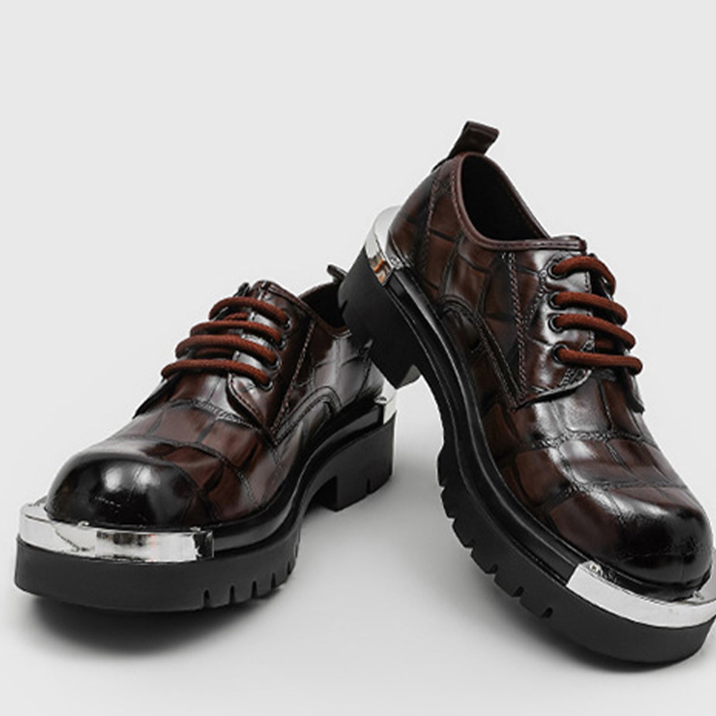 Men's Derby Shoes - Textured Uppers Metal Accents & Rugged Soles