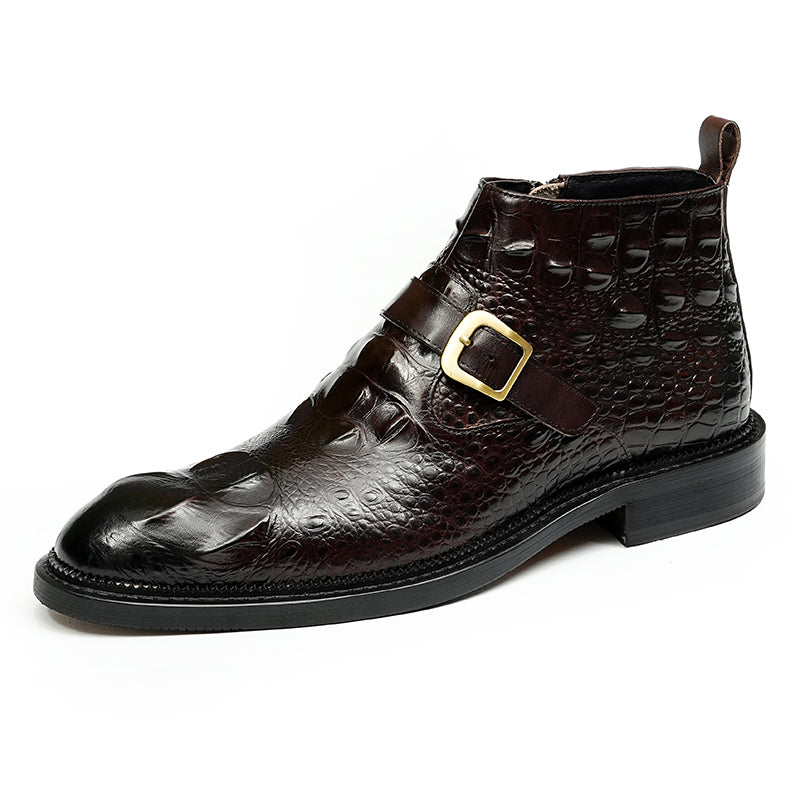 Men's Leather Chelsea Boots with Adjustable Buckle & Elastic Sides
