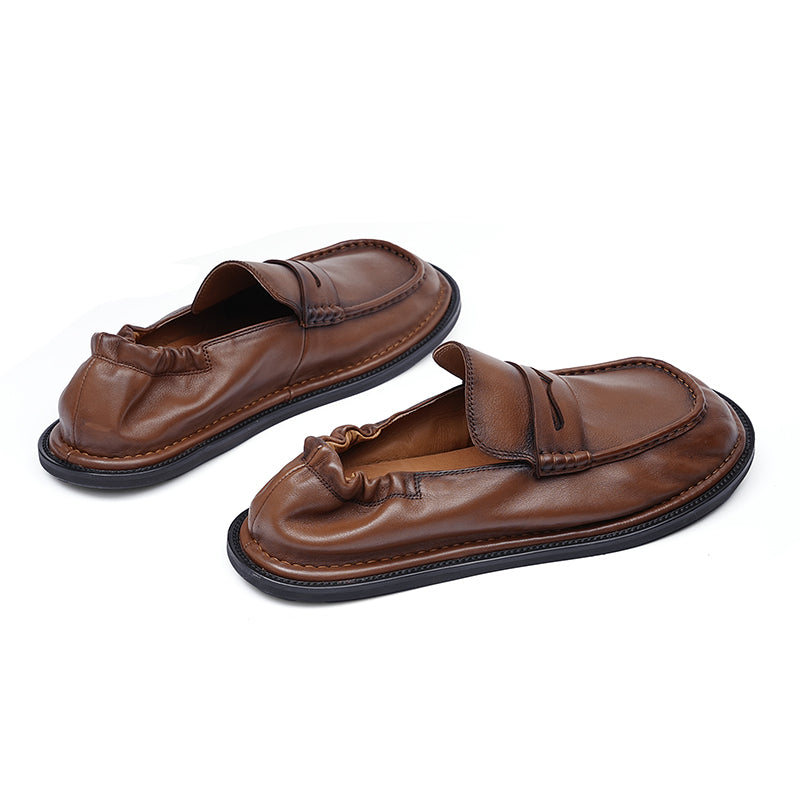 Men's Loafers - Double-Stitched Straps & Flex Heel Comfort