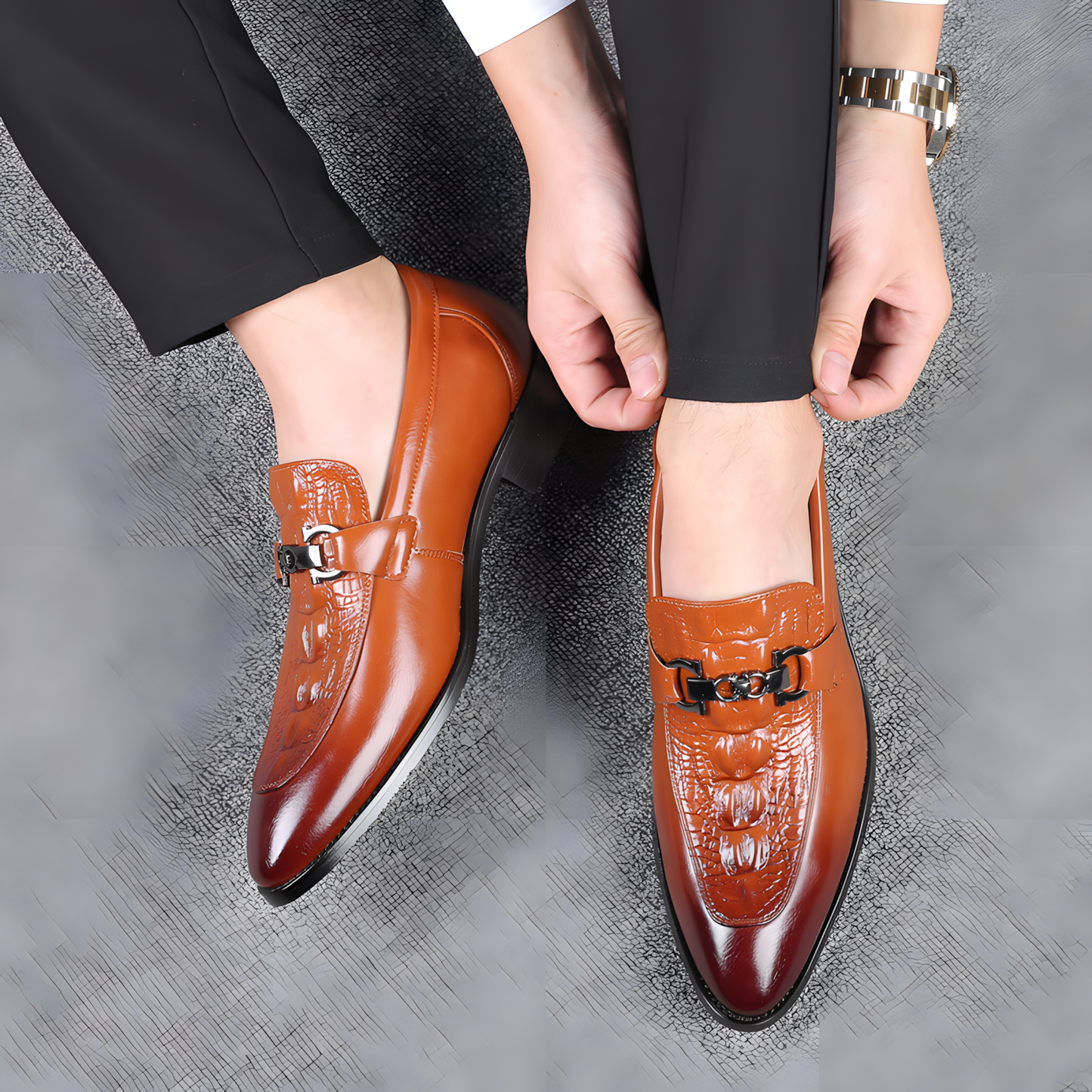 Men's Loafers with Luxury Croc-Pattern Horsebit Dress Shoes