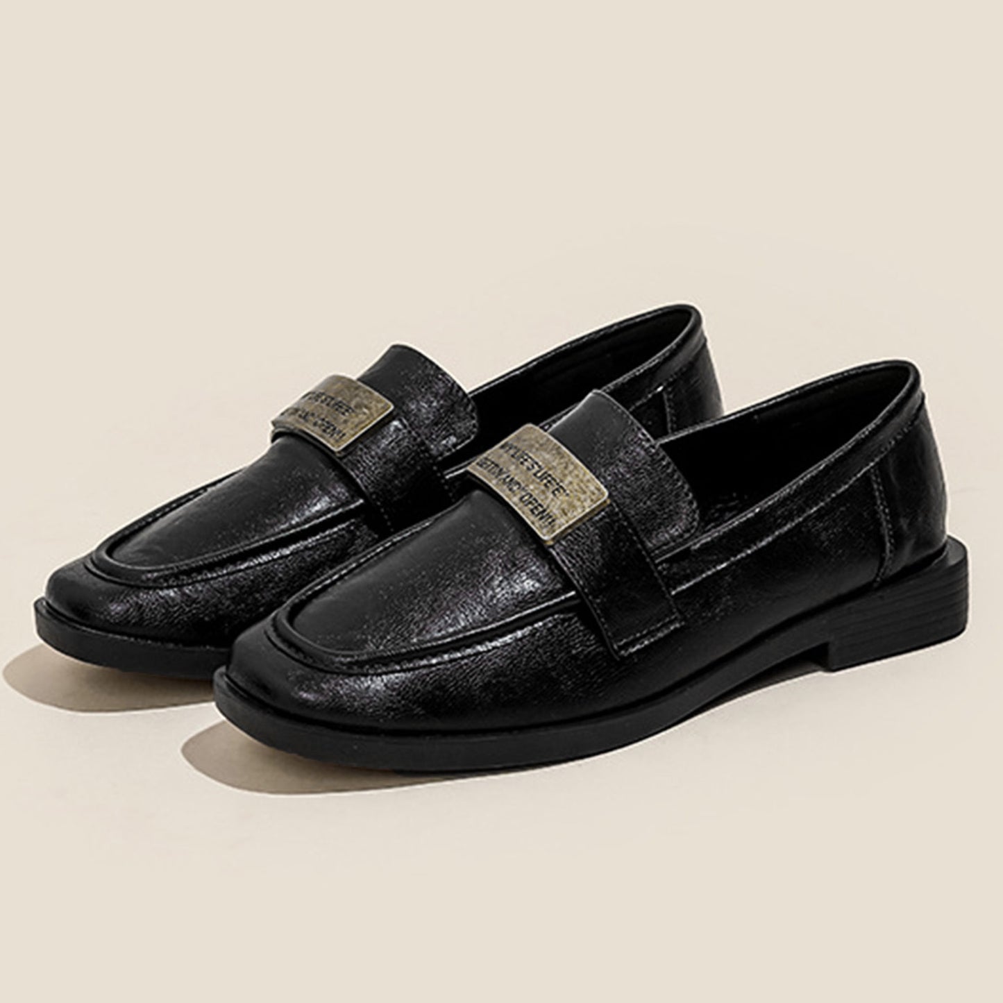 Women's Textured Leather Loafers with Metal-Plate Detail