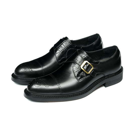 Men's Monk Straps: Intricate Toe Carving & Luxurious Texture Design