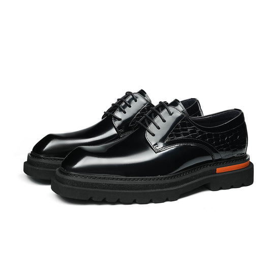 Architectural Derby Shoes: Sculptural Square-Toe & Contrast Trim Detailing