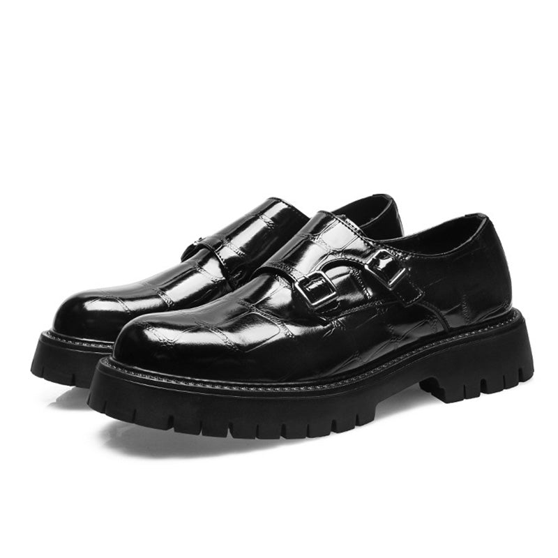Men's Monk Straps: Embossed Texture & Signature Buckle Accent