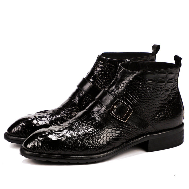 Men's Crocodile-Embossed Leather Dress Boots