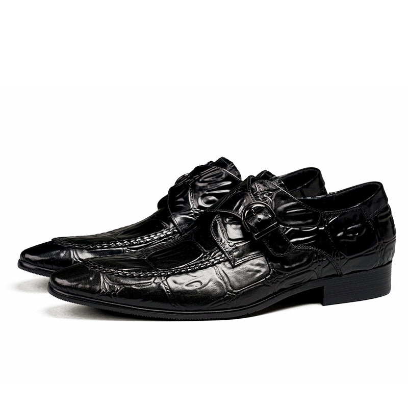 Men's Crocodile-Embossed Monk Strap Shoes Sharp Toe