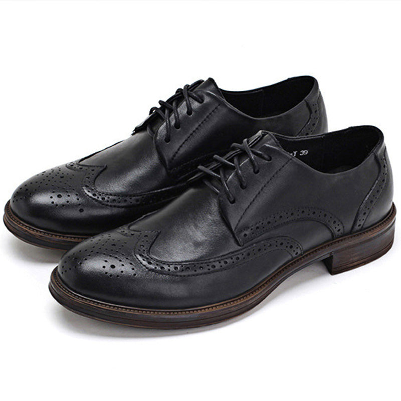 Men's Artistic Brogue Derby Shoes: Elaborate Carvings & Sophisticated Stitching