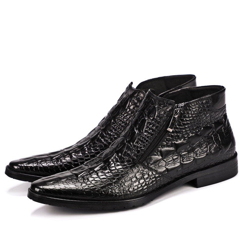 Men’s Crocodile-Pattern Leather Ankle Boots