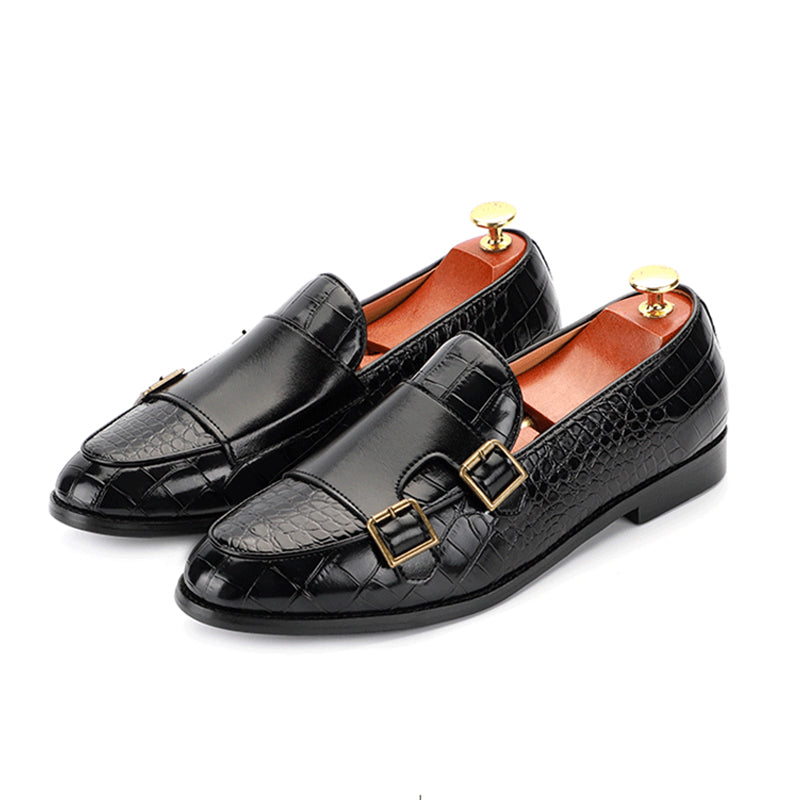 Men's Monk Strap Dress Shoes Crocodile Uppe Patchwork Style
