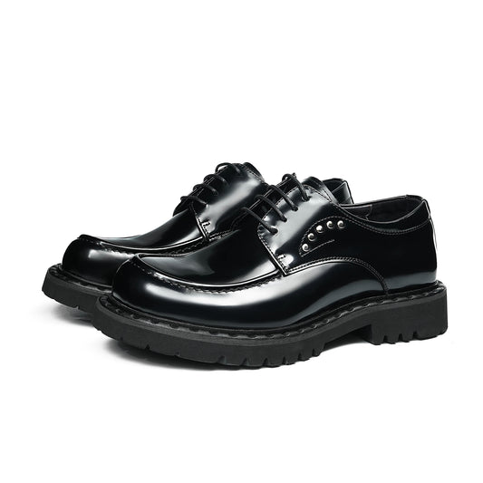 Architectural Men's Derby Shoes: Sculptural Sole & Mirror-Finish Elegance