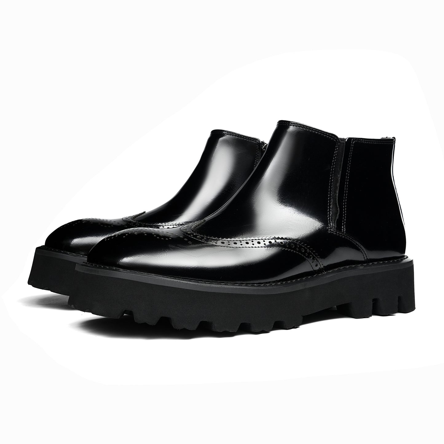 Artisan-Carved Men's Chelsea Boots: Elastic Ankle & Durable Sole Design