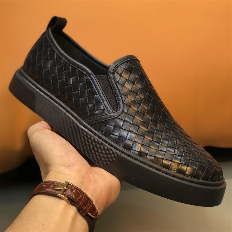 Woven Men Sneakers Calfskin Upper Durable Rubber Soles