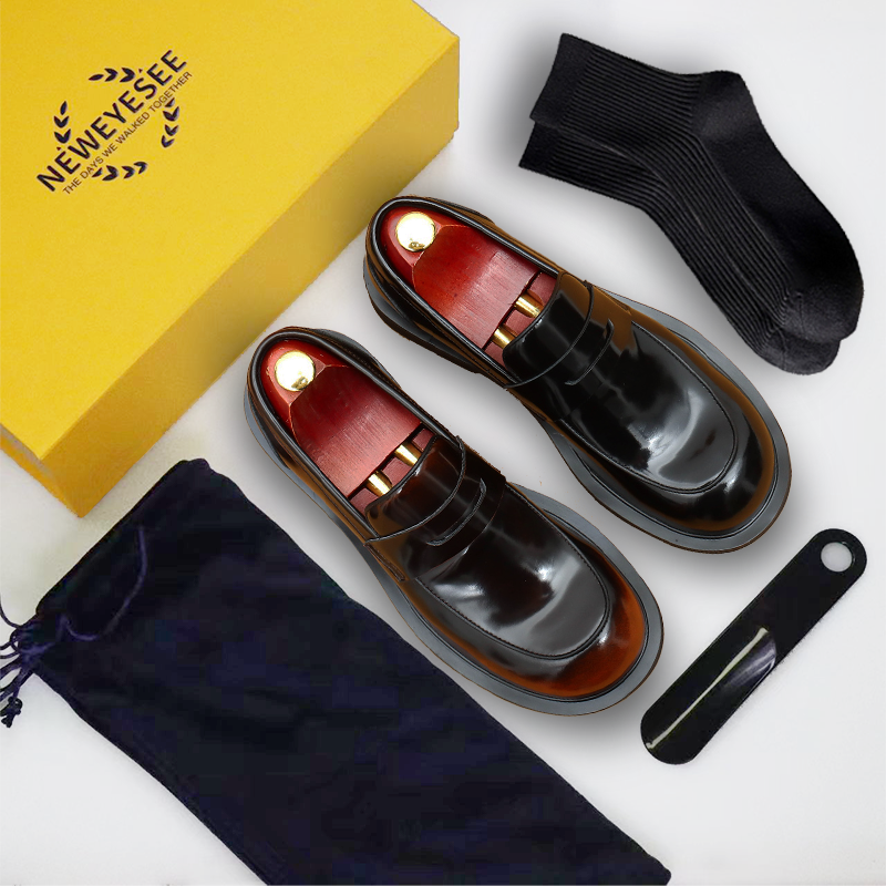 Calfskin Loafers Shoes Glossy Large Toe