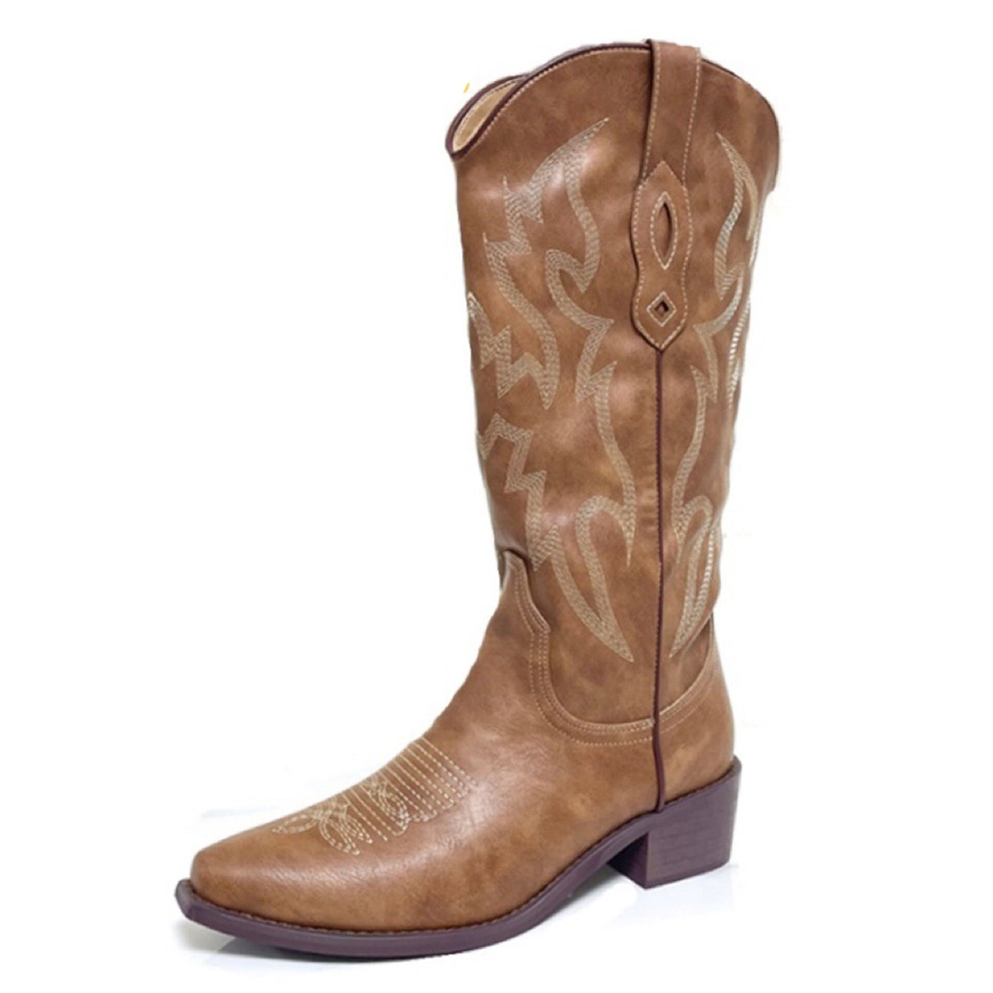 Women's Western Ankle Boots with Intricate Flame Stitch Detailing