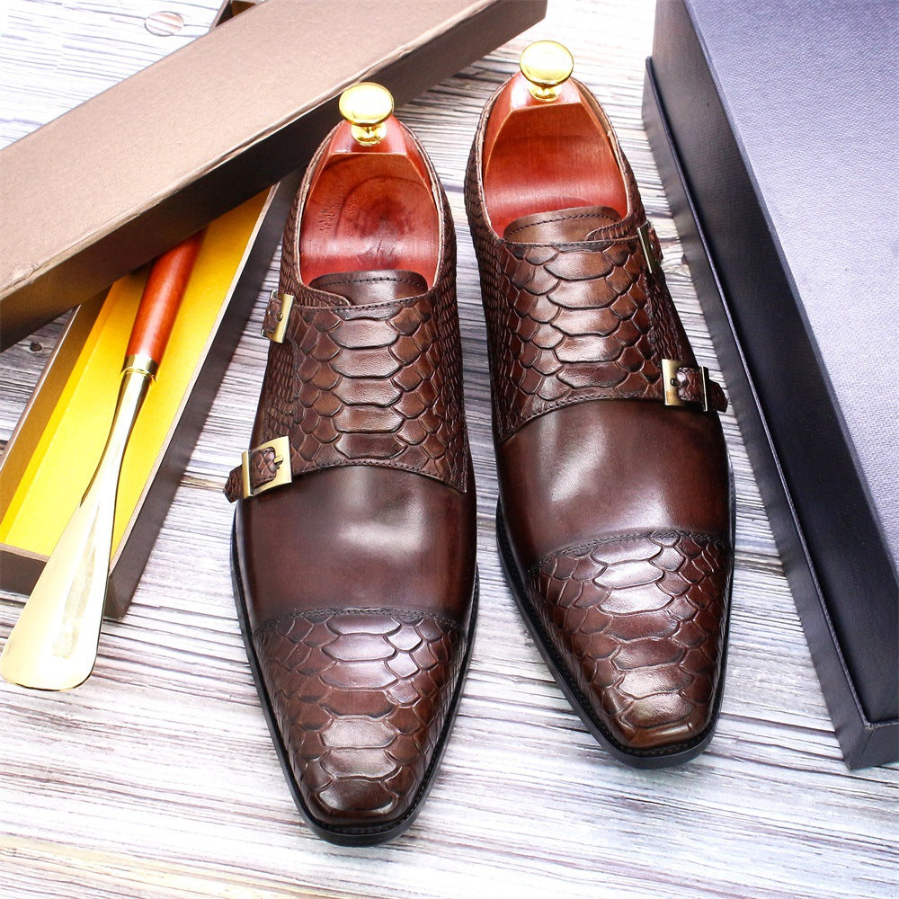 Men's Python-Embossed Double Monk Strap Shoes