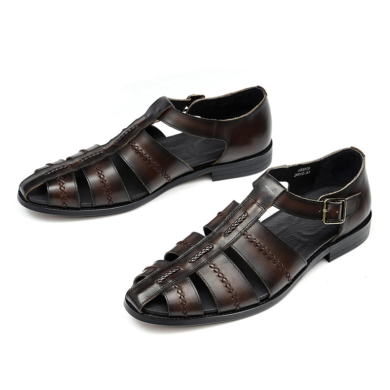 Men’s Hand-Stitched Cutout Leather Sandals