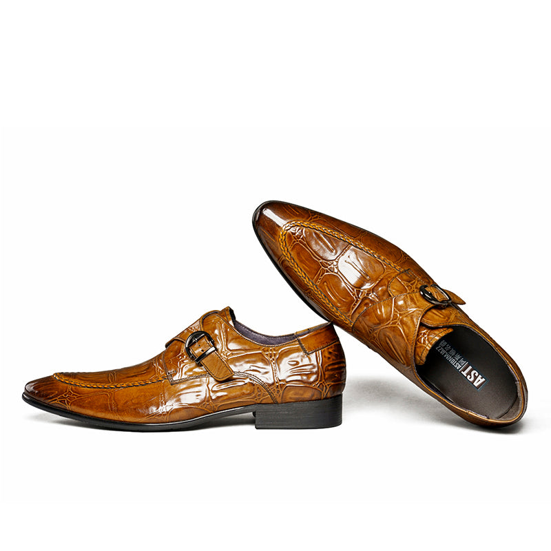 Men's Crocodile-Embossed Monk Strap Shoes Sharp Toe