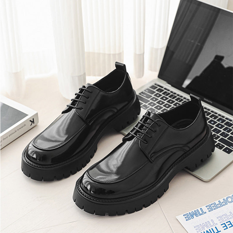 Men's Derby Shoes Black and Brown Chunky Sole Leather Shoes