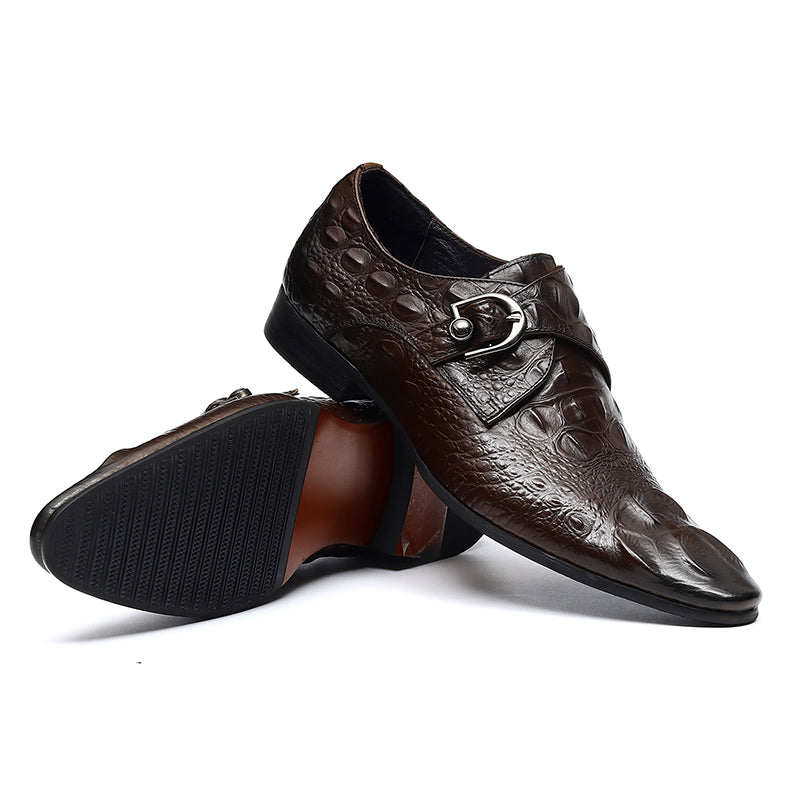 Men’s Crocodile-Embossed Leather Monk Strap Shoes