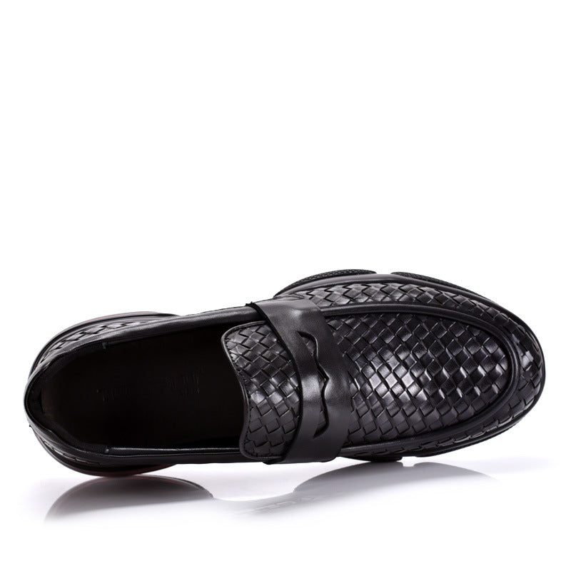 Men's Woven & Smooth Leather Loafers Classic Penny Slip-Ons