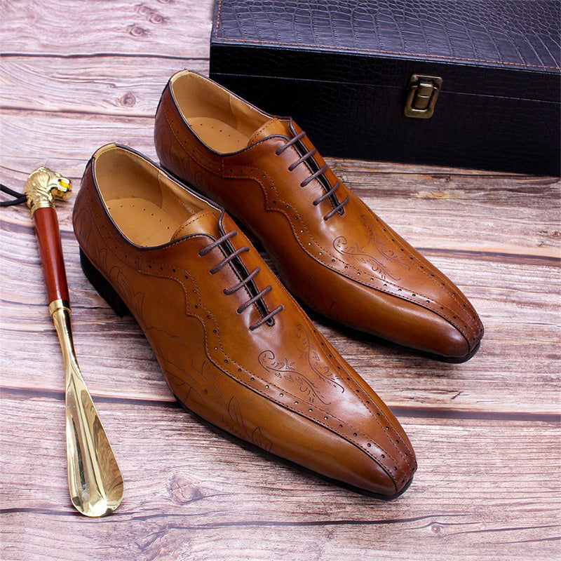Men's Handcrafted Oxford Dress Shoes with Engraved Detailing