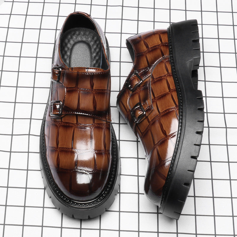 Men's Monk Straps: Embossed Texture & Signature Buckle Accent